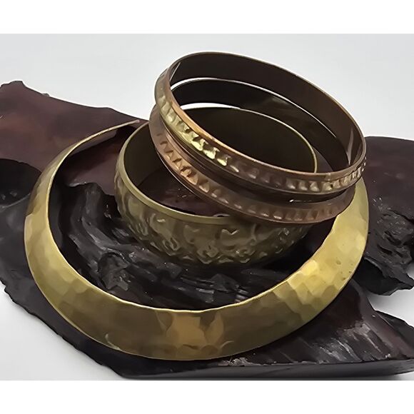 Lot  of 4 Vintage -  Brass Choker Collar Style Necklace & Bracelets - Picture 2 of 8